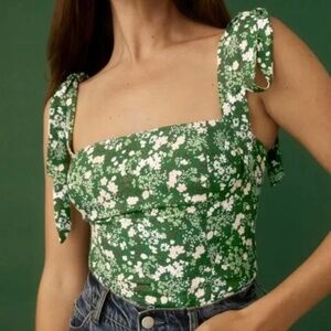 NEW Reformation Green Autumnal Floral Ellora Smocked Bodice Sleeveless Top